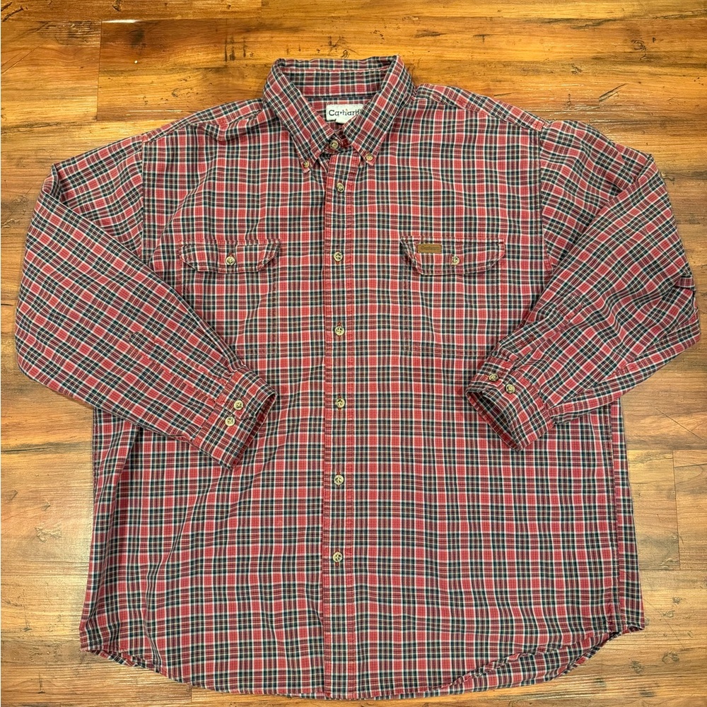 Carhartt Plaid Flannel Button Up‎ Shirt Men's 2XL Long Sleeve